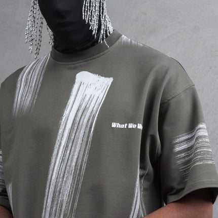 Oversize Graphic Cotton Tee - Abstract Vertical Stroke Print