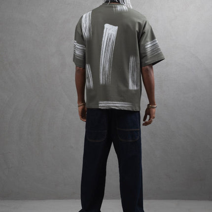 Oversize Graphic Cotton Tee - Abstract Vertical Stroke Print