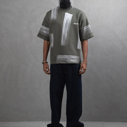 Oversize Graphic Cotton Tee - Abstract Vertical Stroke Print