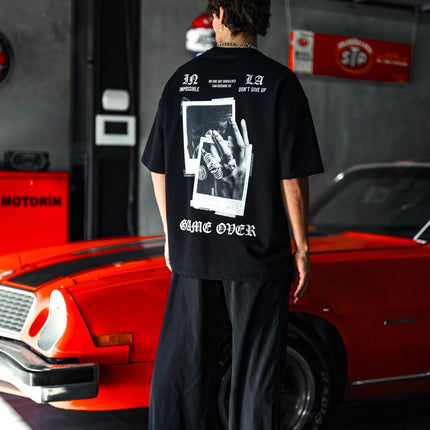Oversize Graphic Cotton Tee – Impossible Game Over Print