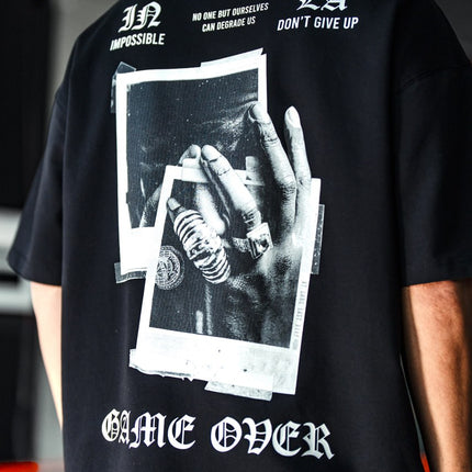 Oversize Graphic Cotton Tee – Impossible Game Over Print