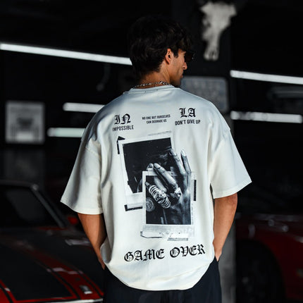 Oversize Graphic Cotton Tee – Impossible Game Over Print