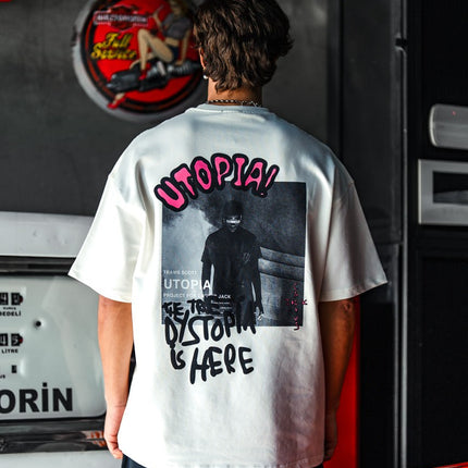 Oversize Graphic Cotton Tee – Travis Scott Utopia Dystopia Print