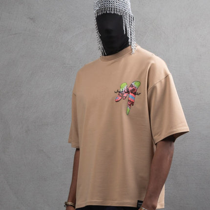 Oversize Graphic Cotton Tee – "What We Wear" Abstract Print