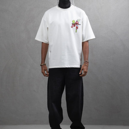Oversize Graphic Cotton Tee – "What We Wear" Abstract Print