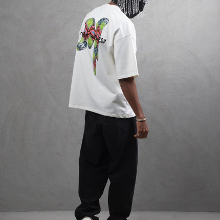 Oversize Graphic Cotton Tee – "What We Wear" Abstract Print
