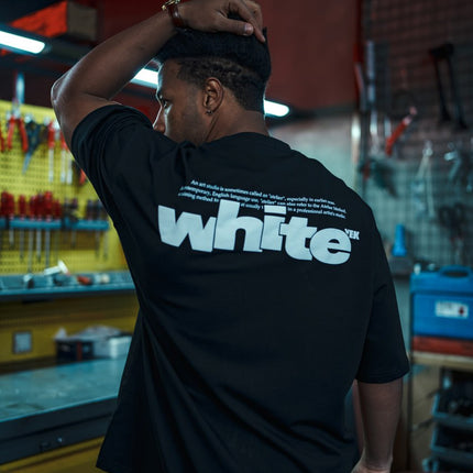 Oversize Graphic Cotton Tee – "White" Minimalist Text Print T-Shirt
