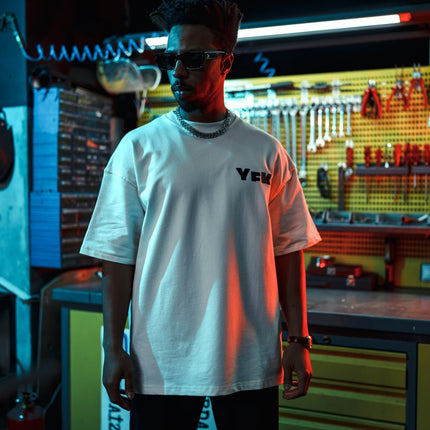 Oversize Graphic Cotton Tee – "White" Minimalist Text Print T-Shirt