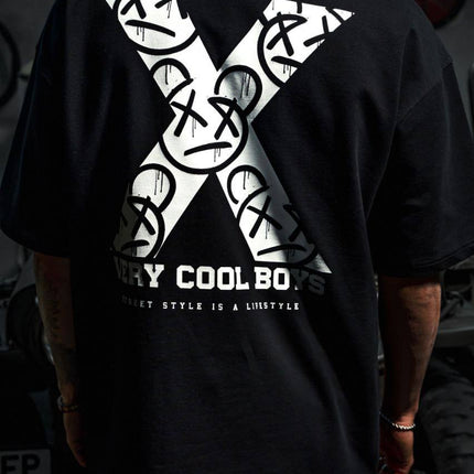 Oversize Graphic Cotton Tee – X Smileys / Very Cool Boys Print