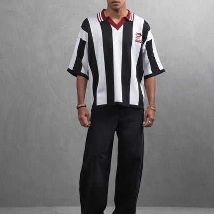 Oversize Striped Cotton Polo Tee – "What We Wear" Design Shirt