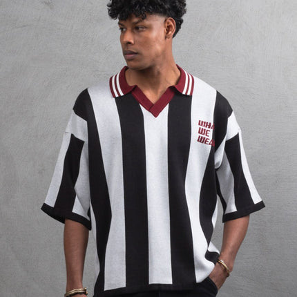 Oversize Striped Cotton Polo Tee – "What We Wear" Design Shirt