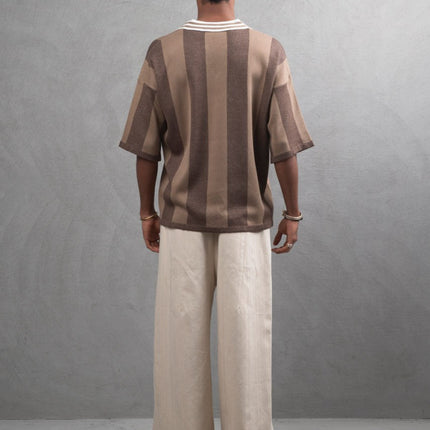 Oversize Striped Cotton Polo Tee – "What We Wear" Design Shirt