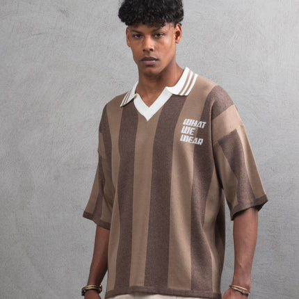 Oversize Striped Cotton Polo Tee – "What We Wear" Design Shirt