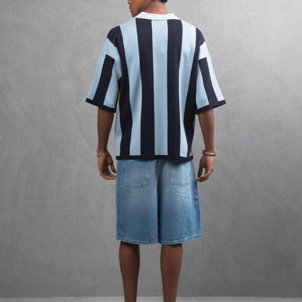 Oversize Striped Cotton Polo Tee – "What We Wear" Design Shirt