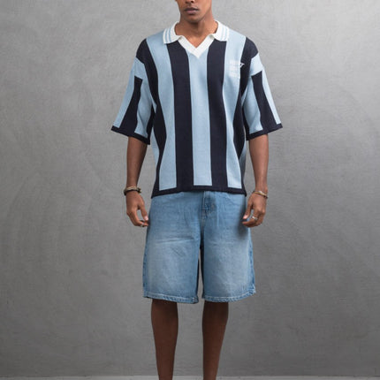 Oversize Striped Cotton Polo Tee – "What We Wear" Design Shirt