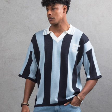 Oversize Striped Cotton Polo Tee – "What We Wear" Design Shirt