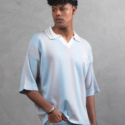 Oversize Striped Cotton Polo Tee – "What We Wear" Design Shirt