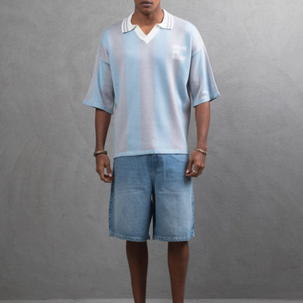 Oversize Striped Cotton Polo Tee – "What We Wear" Design Shirt