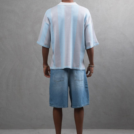 Oversize Striped Cotton Polo Tee – "What We Wear" Design Shirt