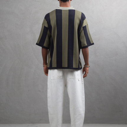 Oversize Striped Cotton Polo Tee – "What We Wear" Design Shirt