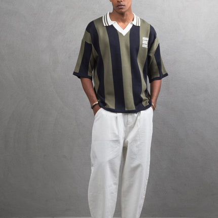 Oversize Striped Cotton Polo Tee – "What We Wear" Design Shirt