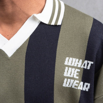 Oversize Striped Cotton Polo Tee – "What We Wear" Design Shirt