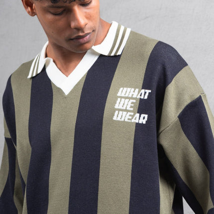 Oversize Striped Cotton Polo Tee – "What We Wear" Design Shirt
