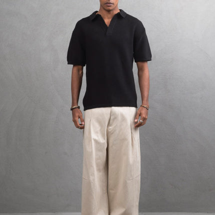 Oversize Textured Cotton Polo T-Shirt – Modern Casual Streetwear