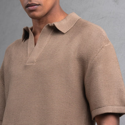 Oversize Textured Cotton Polo T-Shirt – Modern Casual Streetwear