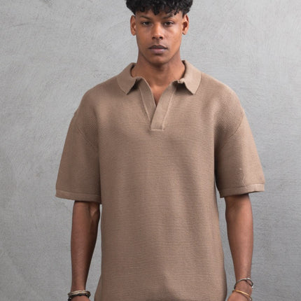 Oversize Textured Cotton Polo T-Shirt – Modern Casual Streetwear