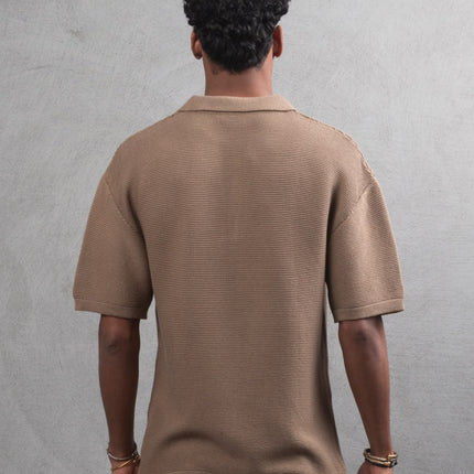 Oversize Textured Cotton Polo T-Shirt – Modern Casual Streetwear