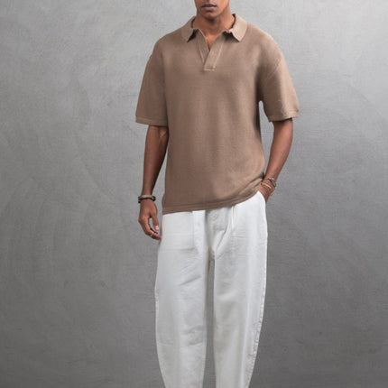 Oversize Textured Cotton Polo T-Shirt – Modern Casual Streetwear