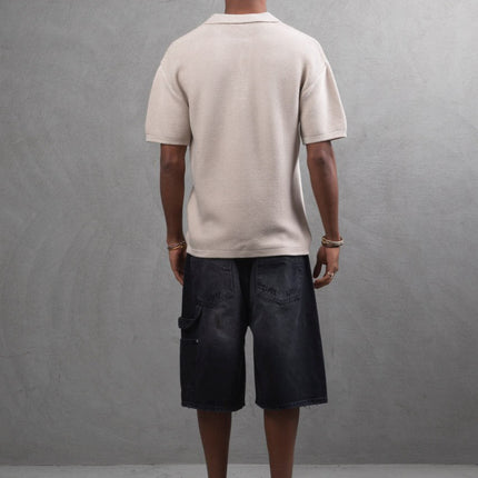Oversize Textured Cotton Polo T-Shirt – Modern Casual Streetwear
