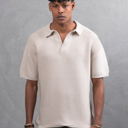 Oversize Textured Cotton Polo T-Shirt – Modern Casual Streetwear