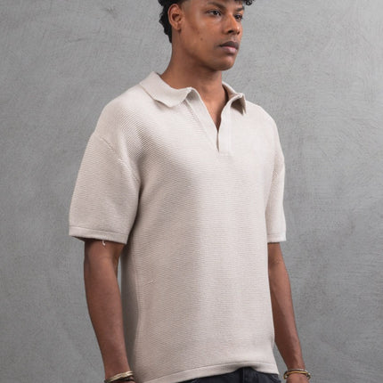 Oversize Textured Cotton Polo T-Shirt – Modern Casual Streetwear