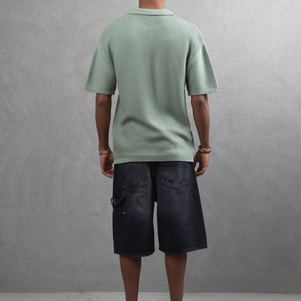 Oversize Textured Cotton Polo T-Shirt – Modern Casual Streetwear