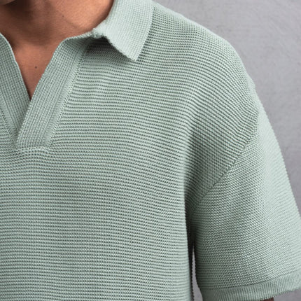 Oversize Textured Cotton Polo T-Shirt – Modern Casual Streetwear