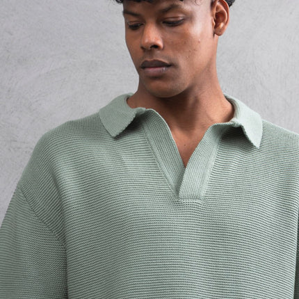Oversize Textured Cotton Polo T-Shirt – Modern Casual Streetwear