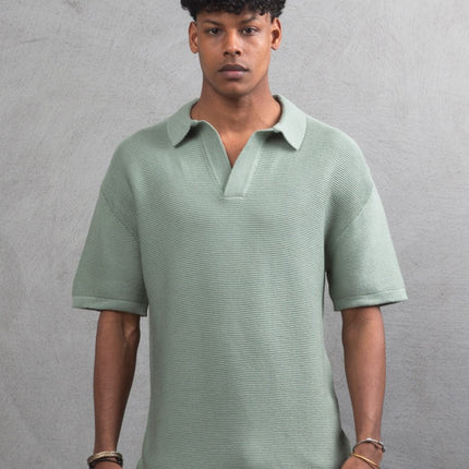 Oversize Textured Cotton Polo T-Shirt – Modern Casual Streetwear