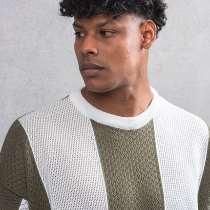 Oversize Textured Panel Cotton Tee – Vertical Striped Design