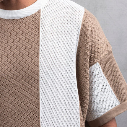 Oversize Textured Panel Cotton Tee – Vertical Striped Design