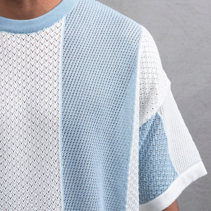 Oversize Textured Panel Cotton Tee – Vertical Striped Design