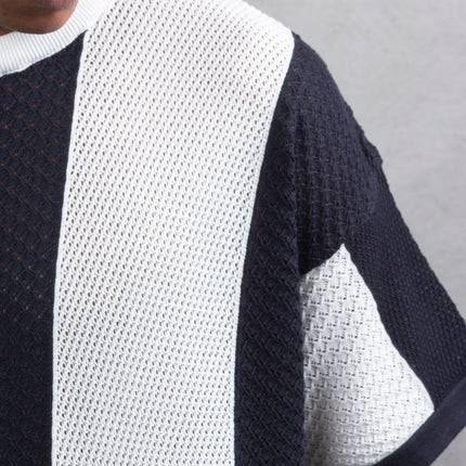 Oversize Textured Panel Cotton Tee – Vertical Striped Design