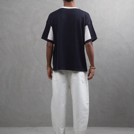 Oversize Textured Panel Cotton Tee – Vertical Striped Design