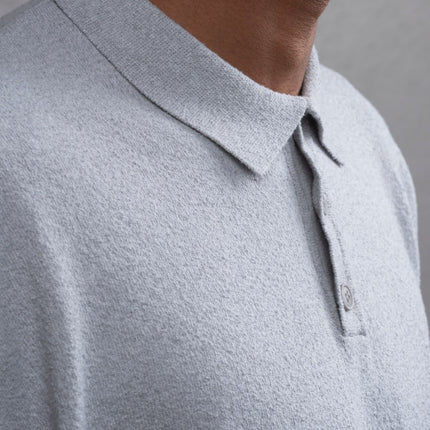 Oversize Textured Cotton Polo Tee – 3-Button Collar Relaxed Fit Shirt