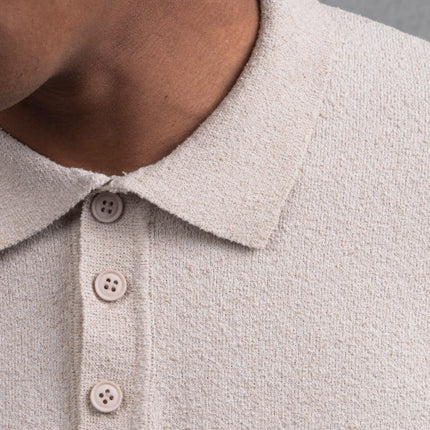 Oversize Textured Cotton Polo Tee – 3-Button Collar Relaxed Fit Shirt