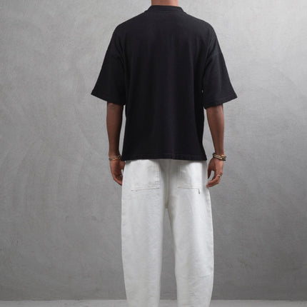 Oversize Textured Cotton Polo Tee – 3-Button Collar Relaxed Fit Shirt