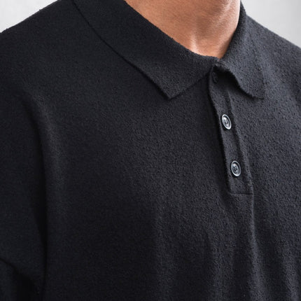 Oversize Textured Cotton Polo Tee – 3-Button Collar Relaxed Fit Shirt