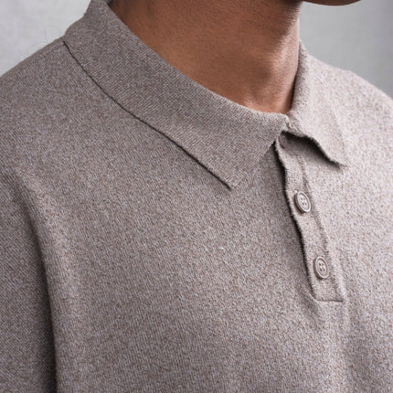 Oversize Textured Cotton Polo Tee – 3-Button Collar Relaxed Fit Shirt