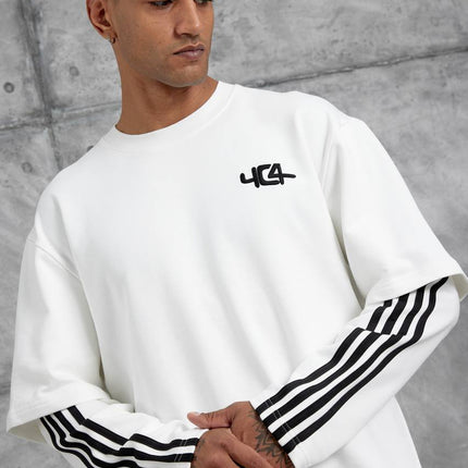Oversized "404" Graphic T-Shirt – Layered Three-Stripe Long Sleeve